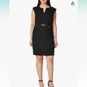 Calvin Klein womens dress 8 medium sheath black belt short sleeve stretch career